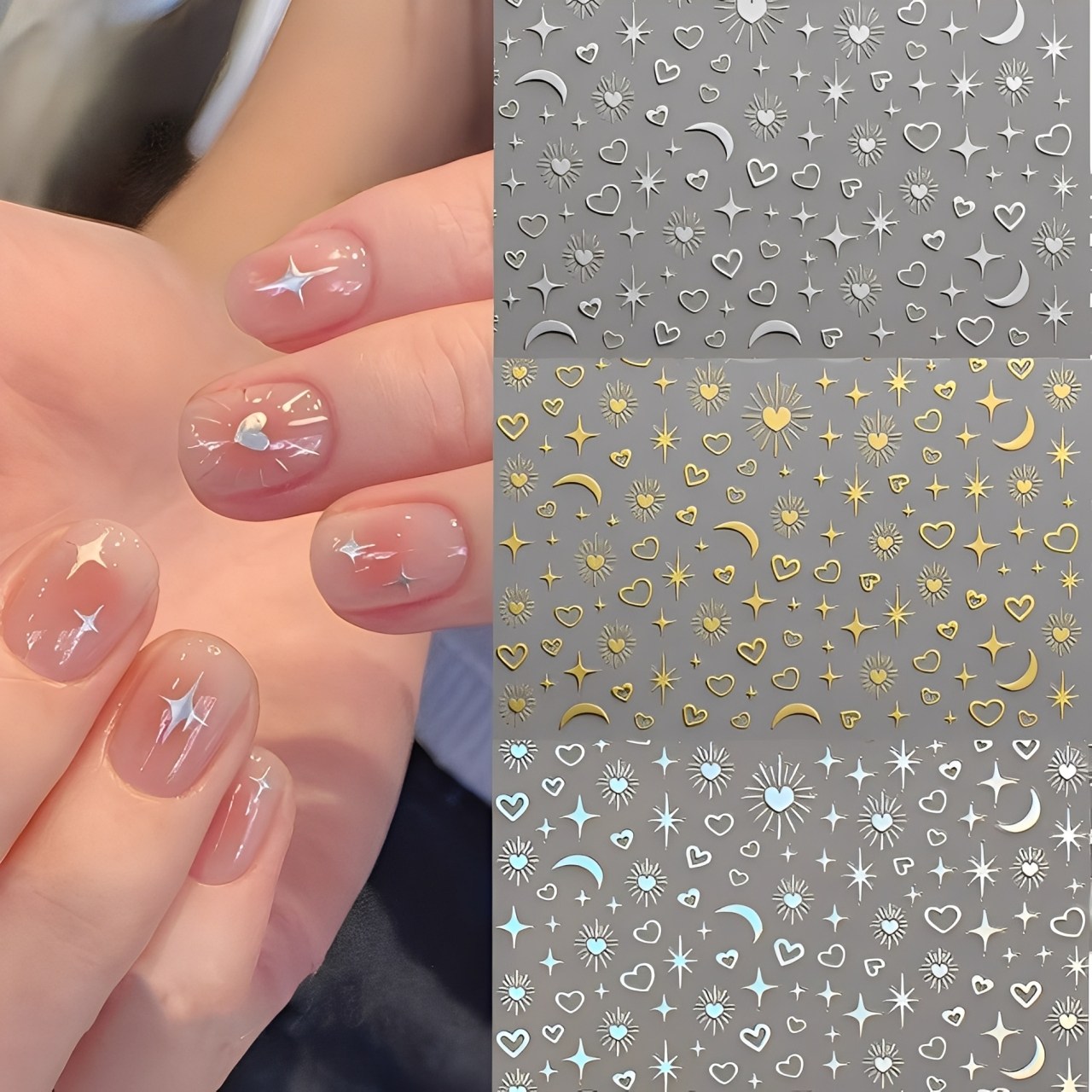 웨젼 별 하트 문 네일 엠보 데코 스티커, 1개, 혼합색상 7,900원