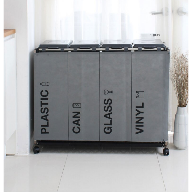 [공간앤] 대용량 튼튼 커버 4단 분리수거함 / 전용 비닐 /전용 스티커 포함 / 34,800원