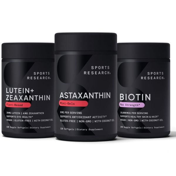 스포츠 리서치 바이오틴 (B7) 10000mcg + 루테인 제아잔틴 (20mg) 조류 아스타잔틴 (6mg) 모든 비건 | 각각 120개 소프트젤 더 나은 위해 코코넛 오일로 만 135,100원