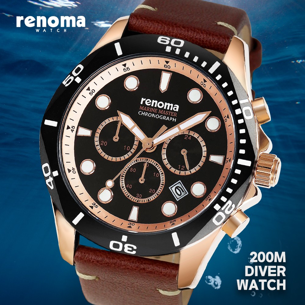 renoma 레노마 마린마스터 200m 사파이어글라스 방수 남성 스티치 가죽시계  RE2304-1 108,000원