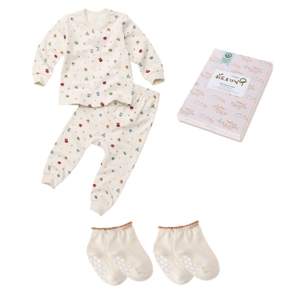 위드오가닉 가을겨울 유아내의 + 양말 2p + 핑크박스 세트 18,440원