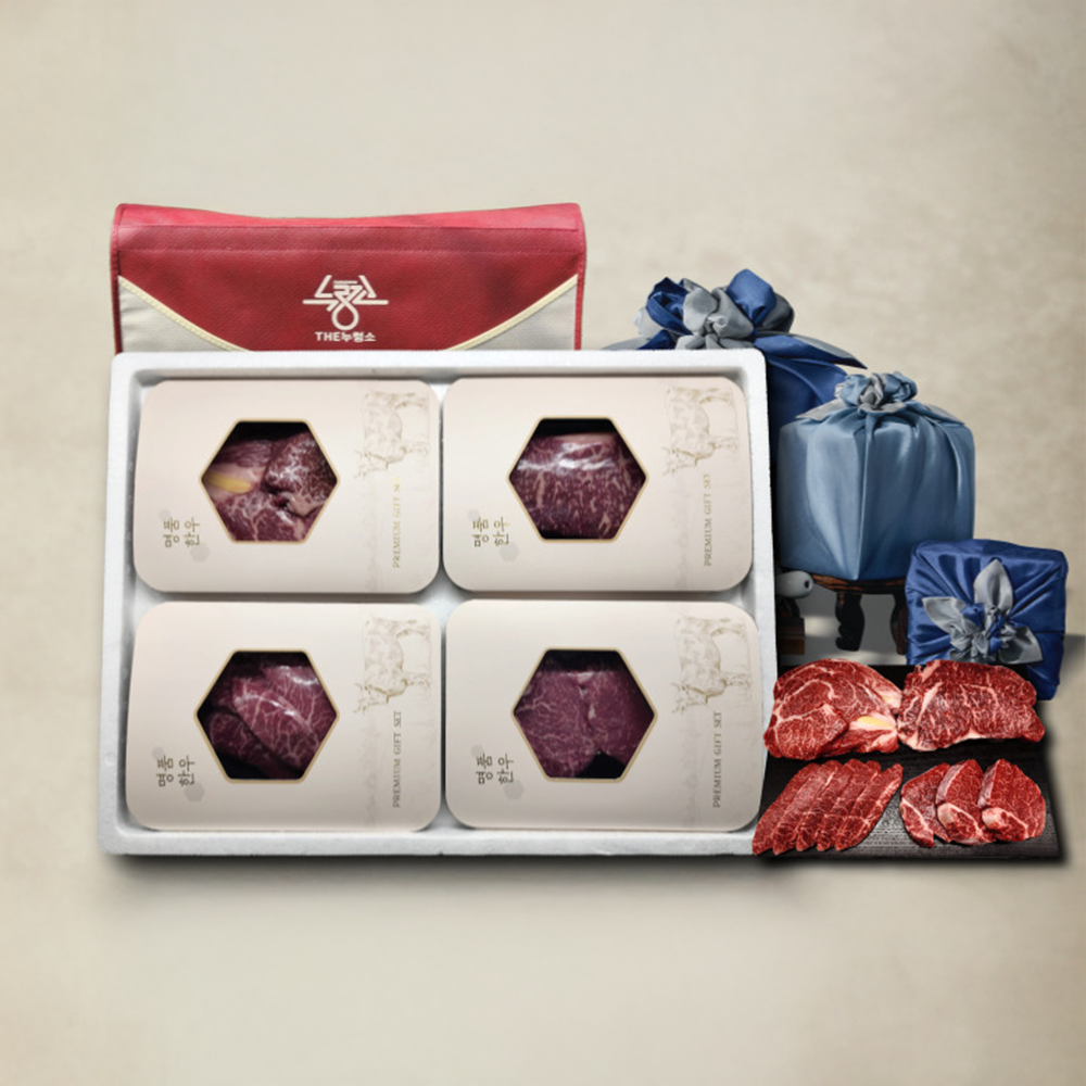 더누렁소 투뿔 1++ 한우 진품 선물세트 4종 (꽃등심+채끝살+부채살+안심), 추석 미식가 한정 특수부위 구이용, 총 1kg, 1개 173,000원