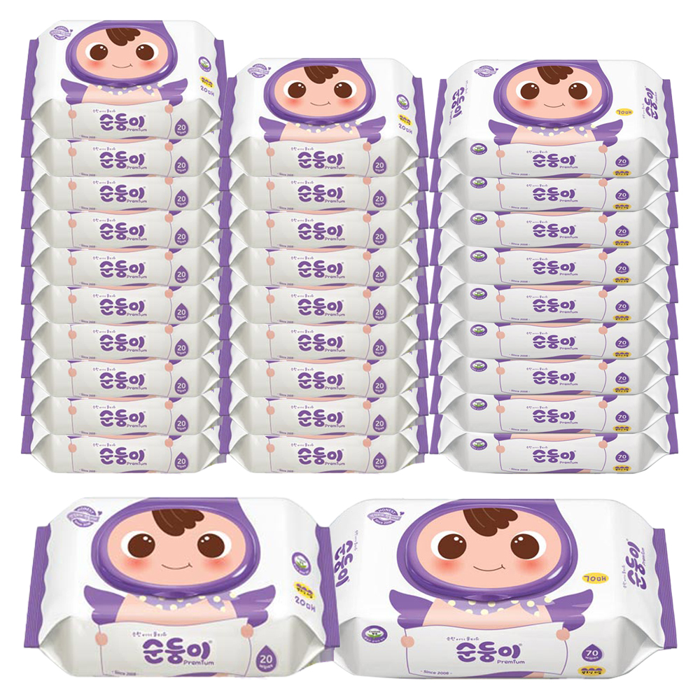 순둥이 프리미엄 엠보싱 아기물티슈 캡형 70매 10p + 휴대 캡형 20매 20p 30,030원