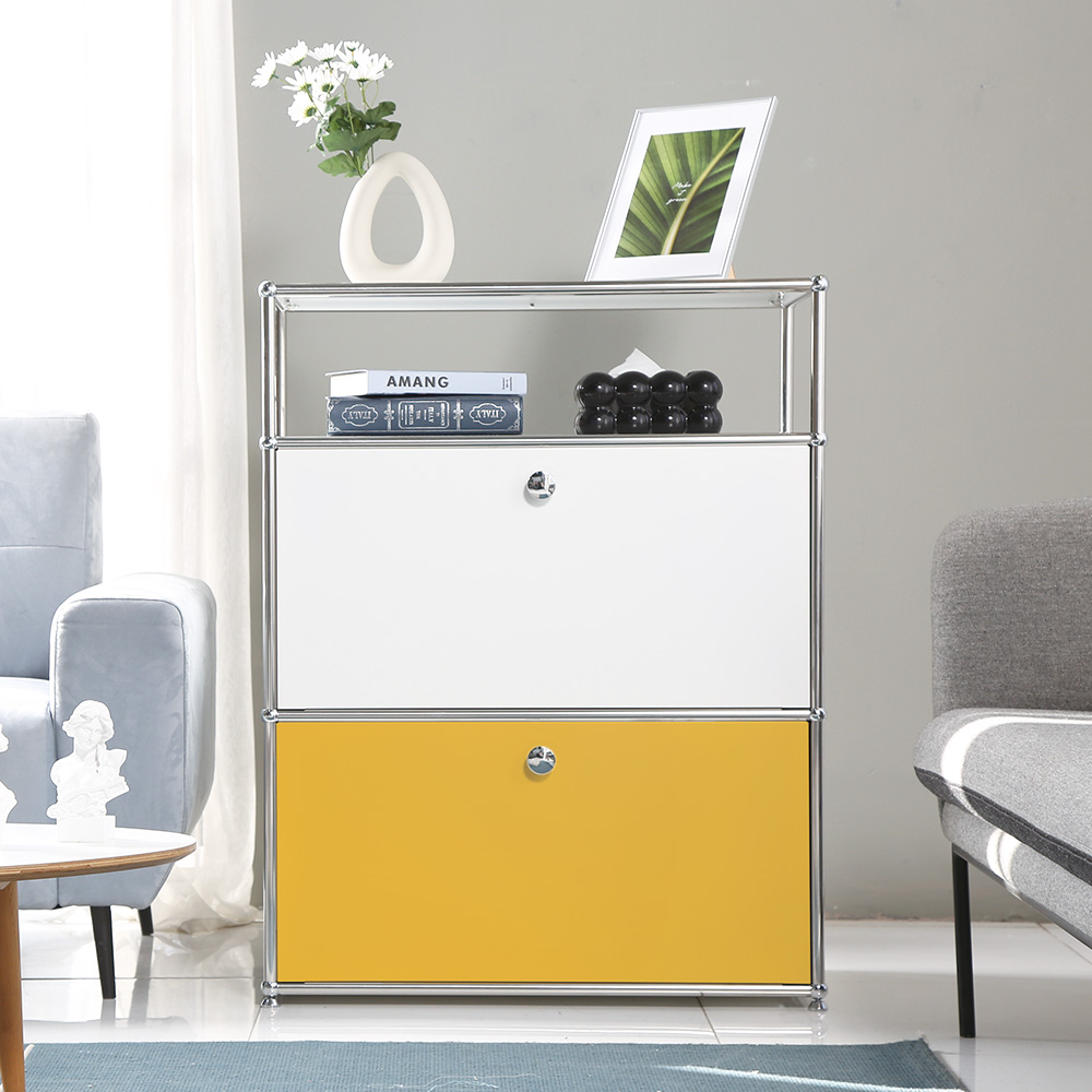 이가페 미드센츄리 모듈수납장 모노 1x3 투플로어 수납장 콤비 방문설치, 화이트+옐로우 589,900원