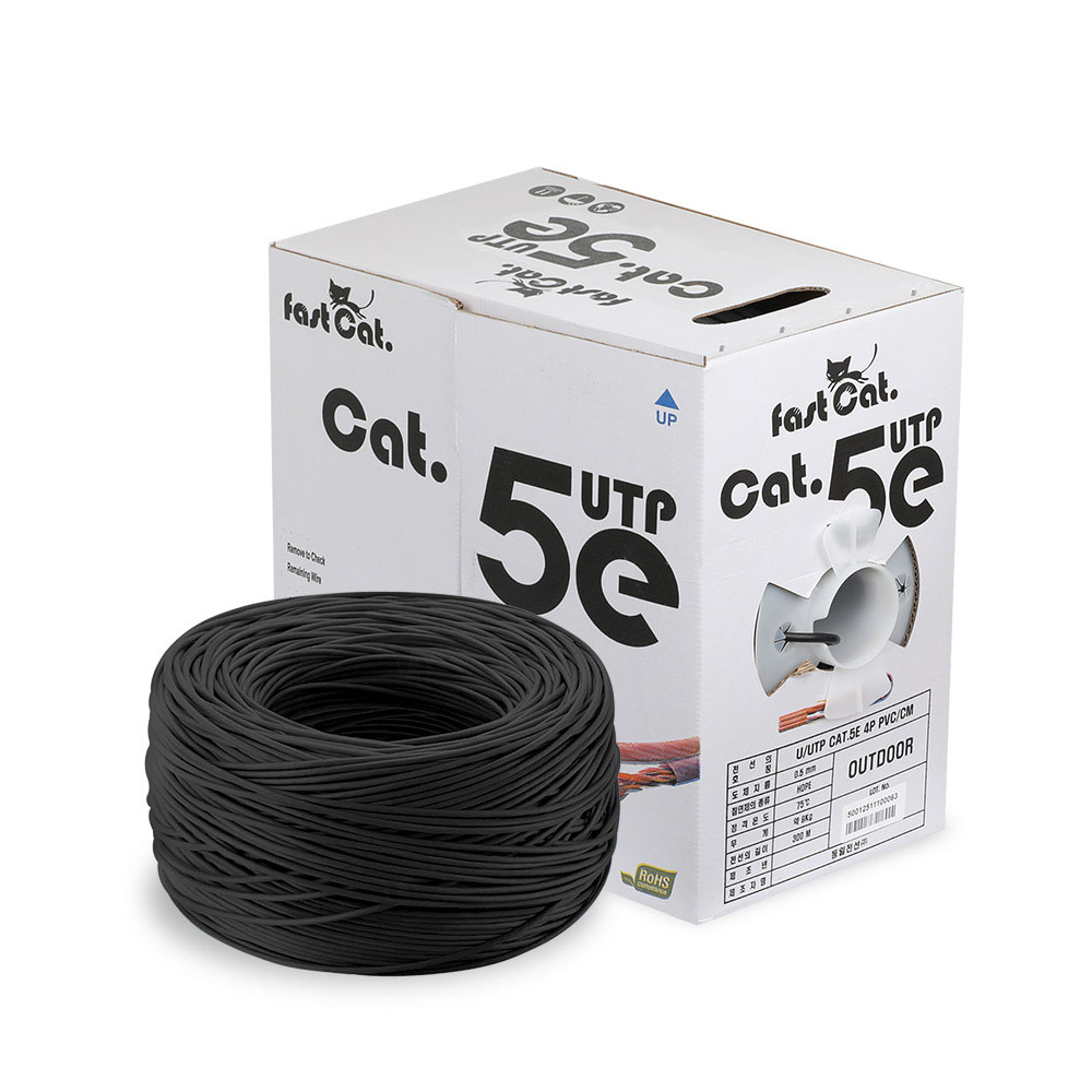 국산 동일전선 방수 옥외용 철심 UTP CAT5e 200M 랜케이블 블랙 박스 롤 단선 실외용 인터넷선 외부 통신선 182,700원
