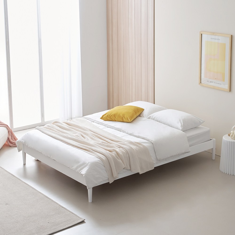 라헬 화이트 무헤드 기본형 원목 침대 퀸 (Q) 프레임, 화이트 385,000원