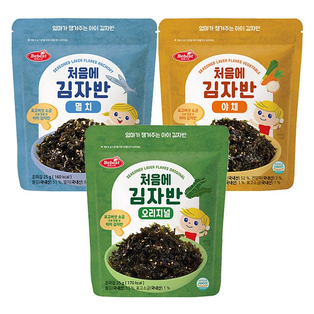 베베스트 처음에 김자반 3종 3개 (오리지널 + 야채 + 멸치) 9,600원