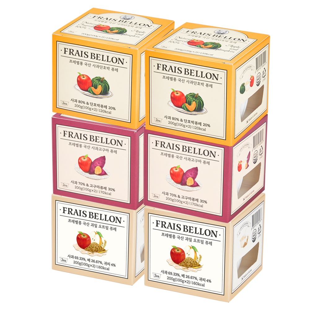 프레벨롱 국산 과일퓨레 6팩 세트, 혼합맛(사과고구마, 사과단호박, 과일오트밀), 1세트, 200g 28,500원