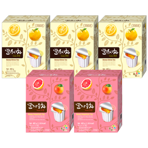 꽃샘 꿀유자차 액상포션 450g x 3팩 + 꿀자몽차 450g x 2팩 무료배송 36,900원
