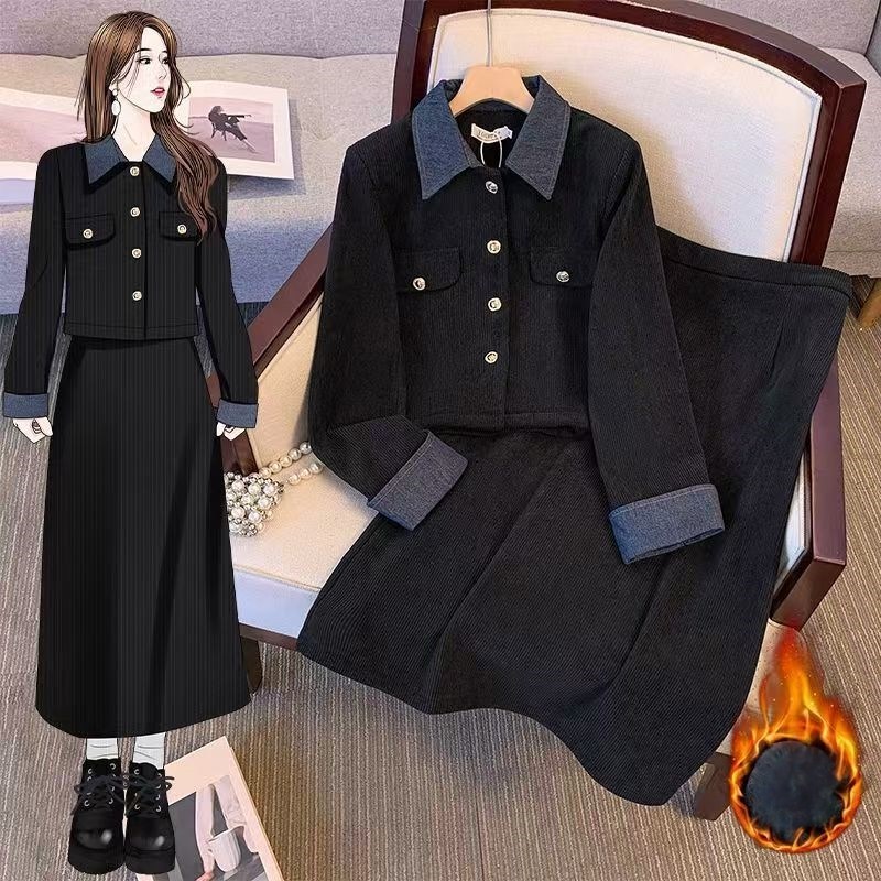 추동 기모 원피스 투피스 패치 자켓 상의+스커트 빅사이즈 35,900원