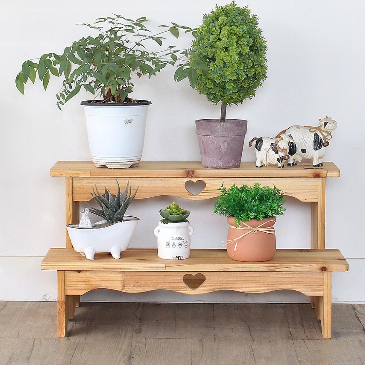 나무다움 원목 계단 400mm 화분받침대 화분정리대 2단 인테리어 화분진열대, 내추럴, 1개, 현재가 39,700원