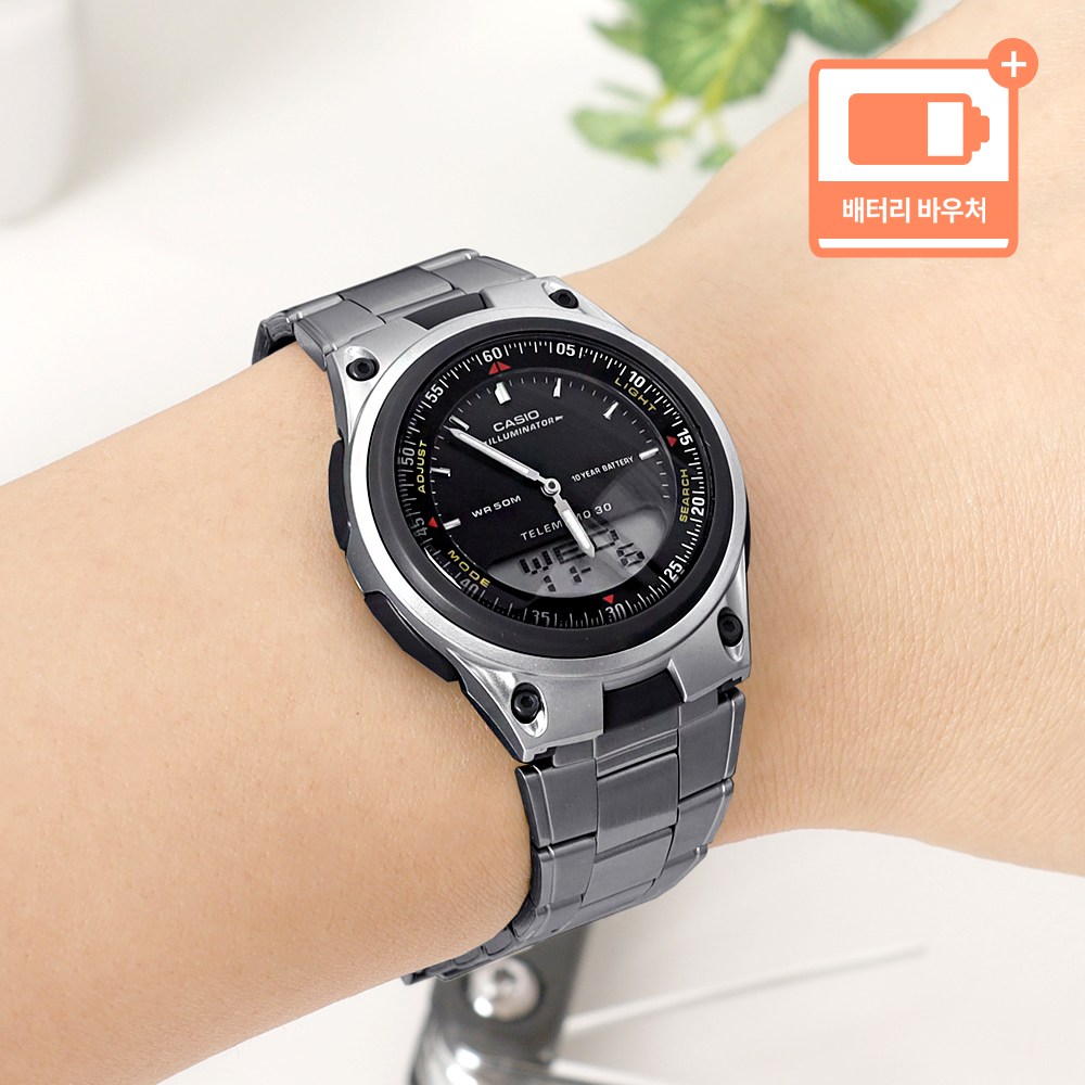 카시오 남성 아나디지 5기압 방수 듀얼타임 요일 표시 남자 메탈시계 + 배터리 바우처 58,000원
