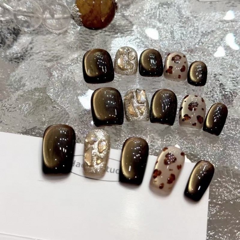 해피유통 블랙 브라운 캣아이 네일팁 골드 자개 호일 파츠 호피 포인트 고급 시크 간편 착용 19,160원