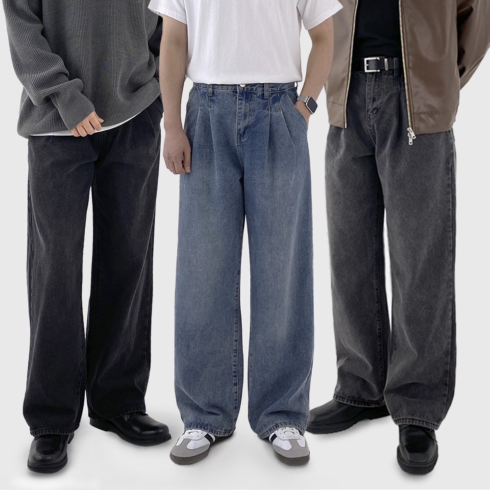 모노마인 남자 와이드 청바지 핀턱 데님 팬츠 와이드 팬츠 데님 청바지 34,800원