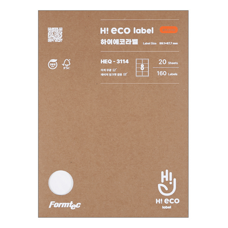 폼텍 하이에코 물류관리용 라벨지 HEQ-3114, 8칸, 20개 6,100원