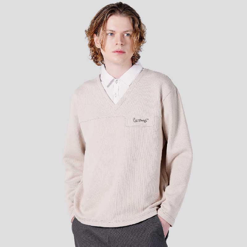 [커스텀어스] 남자 셔츠 카라 레이어드 양면 PQ 로고자수 긴팔 티셔츠 CXS25FKKT906 BEI 80,100원