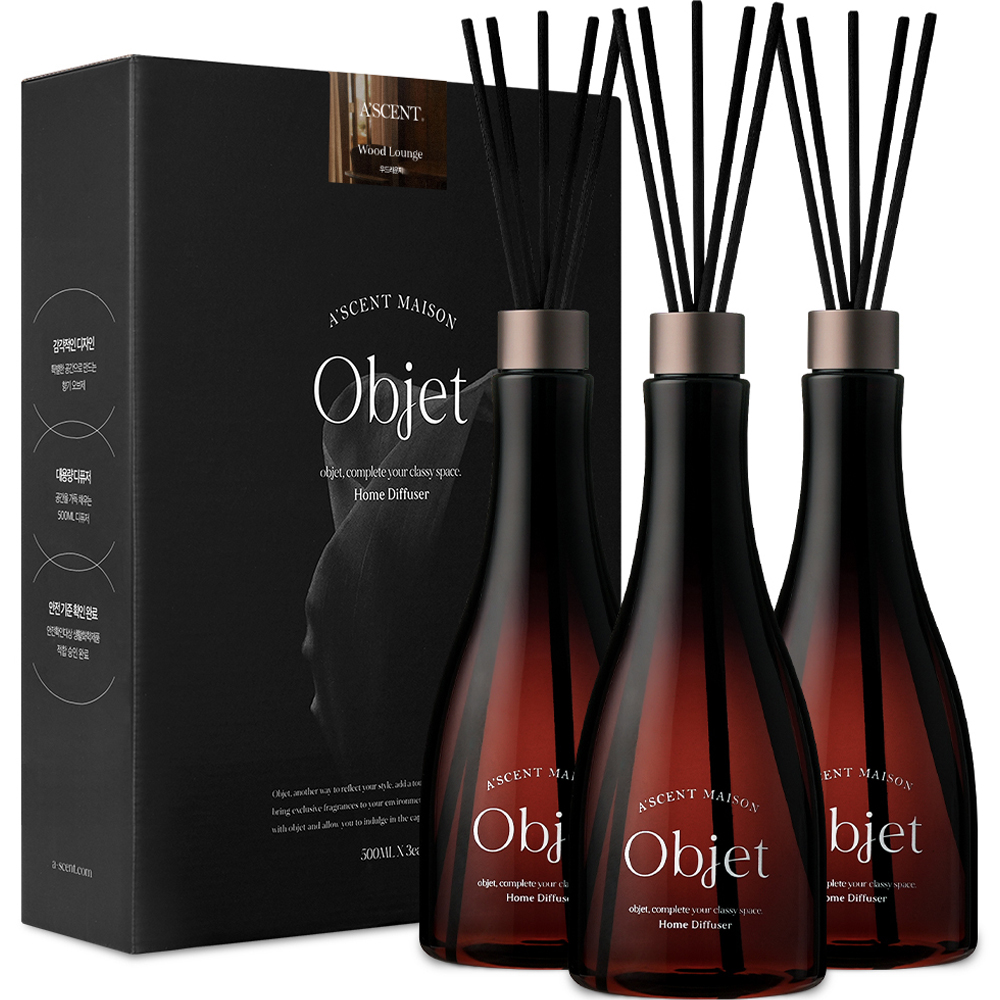 에이센트 오브제 디퓨저 3p + 스틱 15p 세트, 우드라운지, 500ml, 1개 24,900원