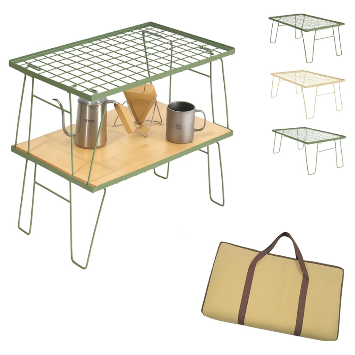 벨라룸 캠핑 쿨러 스탠드 아이스박스 워터저그 받침대, 6) 우드세트 (테이블2개+우드상판+가방), 카키 49,900원