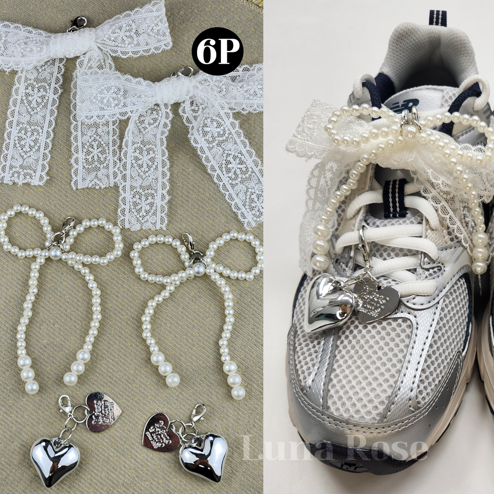 (6개 1셋트) 신꾸 신발꾸미기,슈즈참 슈참 셋트 레이스리본 진주리본 루나로즈 14,900원