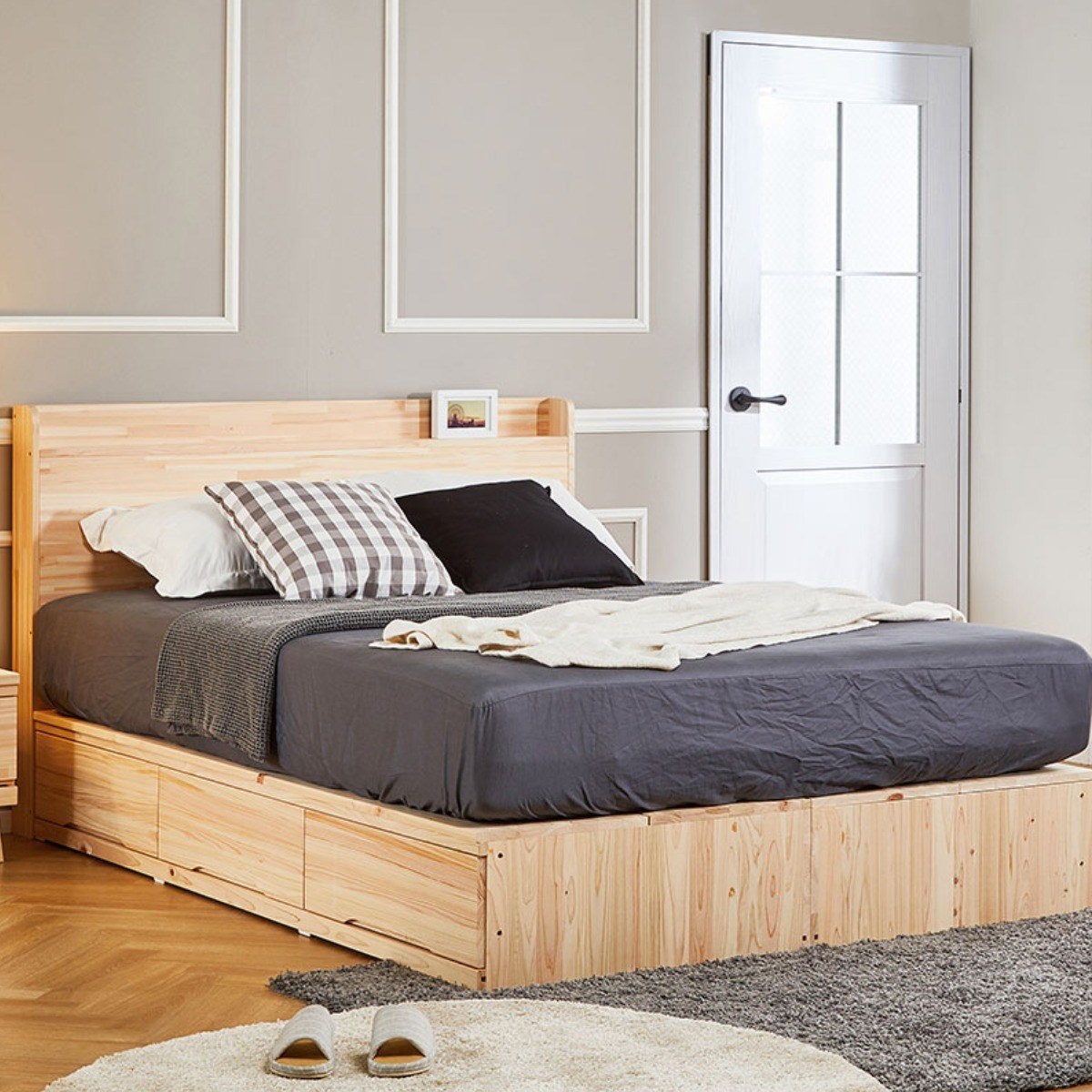 [인트리] 시프레 편백나무 1단 수납서랍침대 퀸 프레임, 단품 1,360,000원