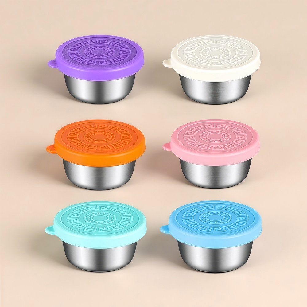 엘리펀트 304 스테인리스 소스컵 6P 세트 50ml - 밀폐 실리콘 무늬뚜껑 포함 소형 양념 종지 소분 용기, 6칼라 믹스, 6개 16,050원