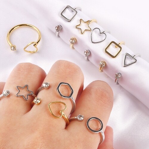 레진 아트 심플 큐빅 오픈 프레임 반지, 골드, 1개 1,000원