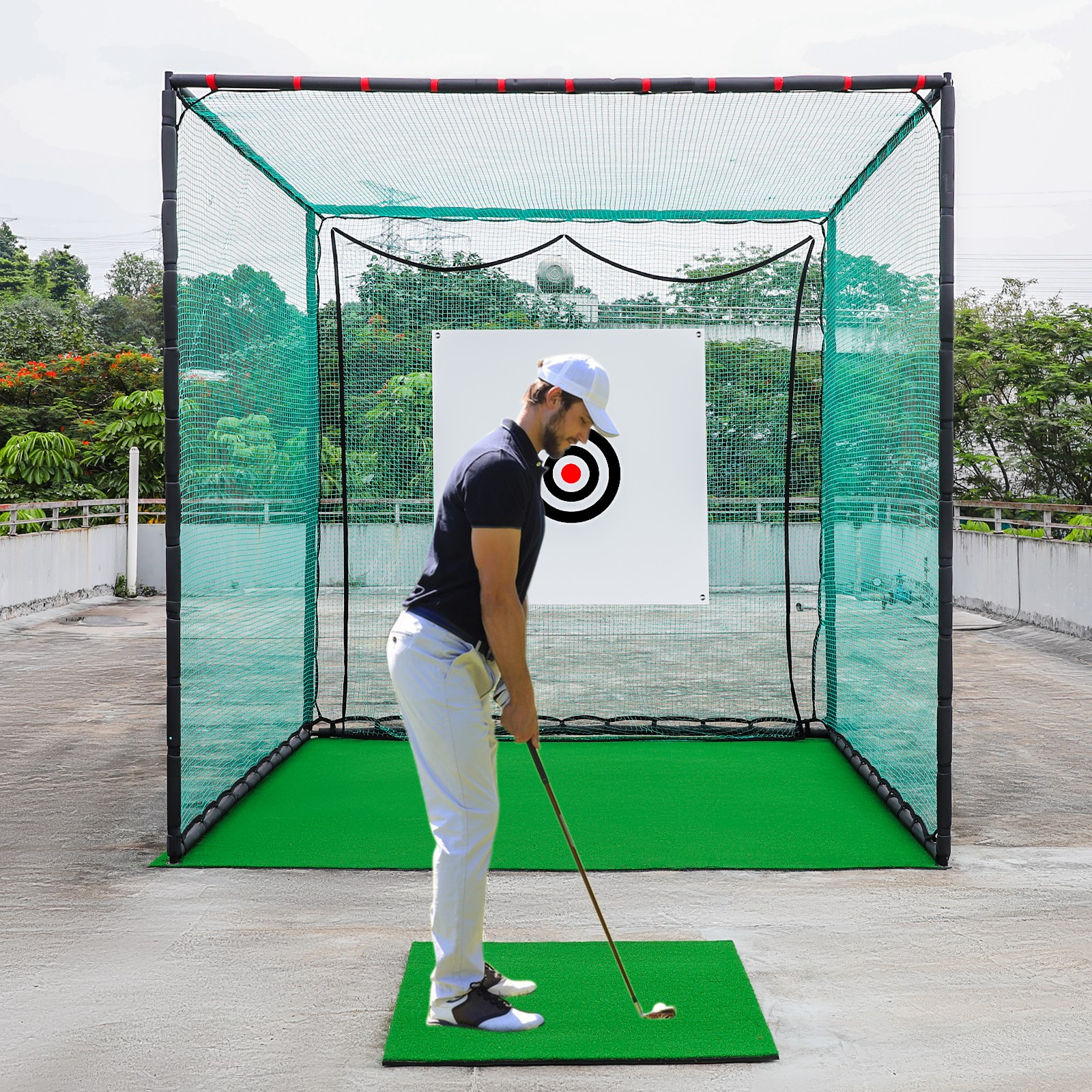 SAIVEINA 프리미엄 골프스윙 연습용 타격 케이지 네트 대형 히팅 케이지 실내외 뒷마당 지하실 설치 튼튼한 골프 스윙 연습 임팩트 트레이닝 연습장 타겟 천 포함 3mX3m 269,000원