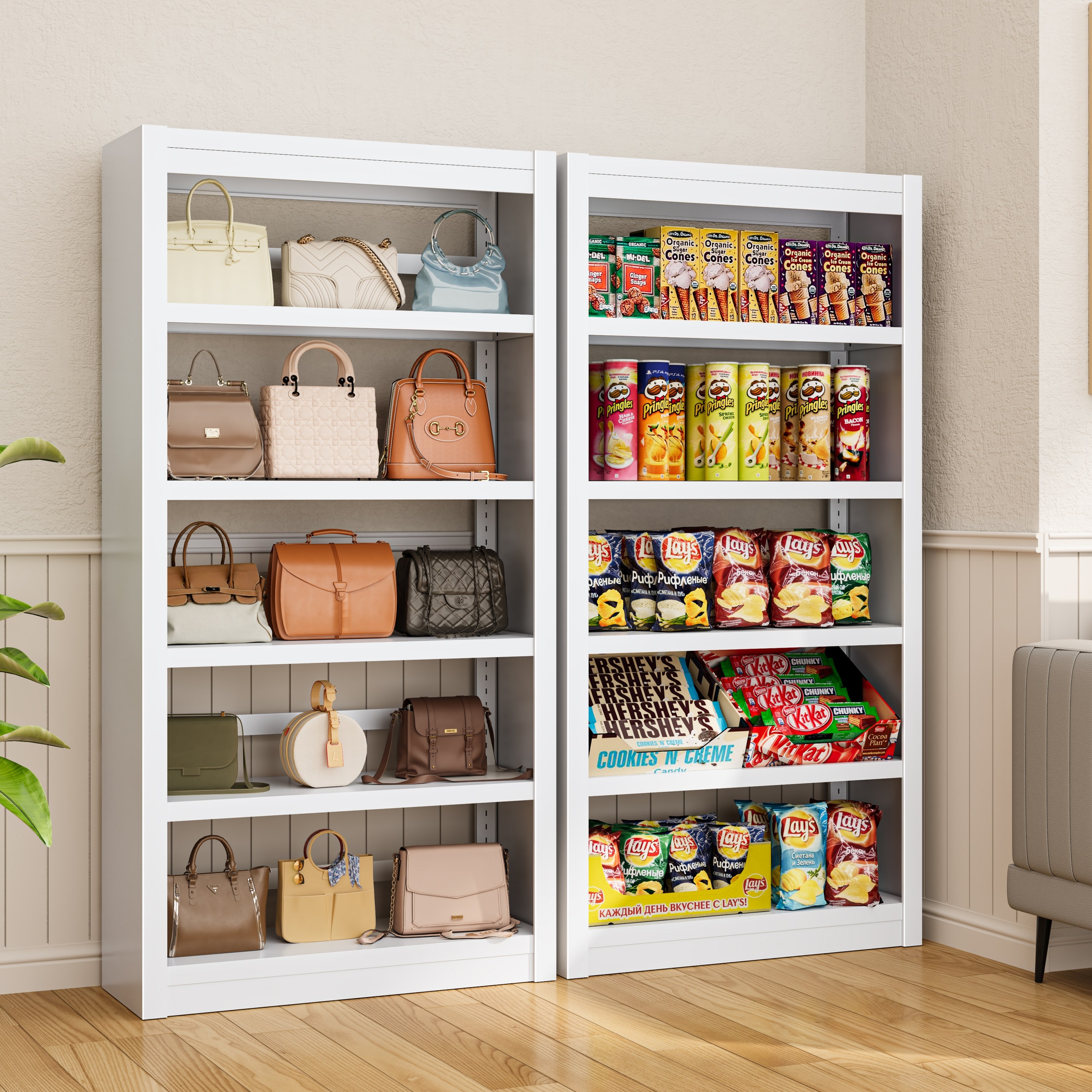 플라이스타 트레이드 모던 미니멀리즘 홈 데코 흰색 선반 책장 수납장 거실 수납 선반 5단 디스플레이장 철제 선반, 5단, 하얀색 49,000원