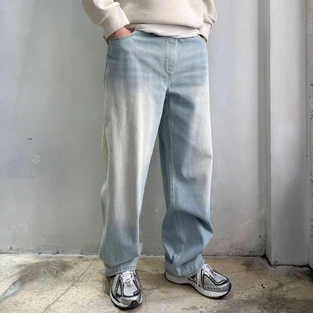 라운지21 남성용 빅사이즈 빈티지 워싱 밴딩 와이드 데님 청바지 25,800원