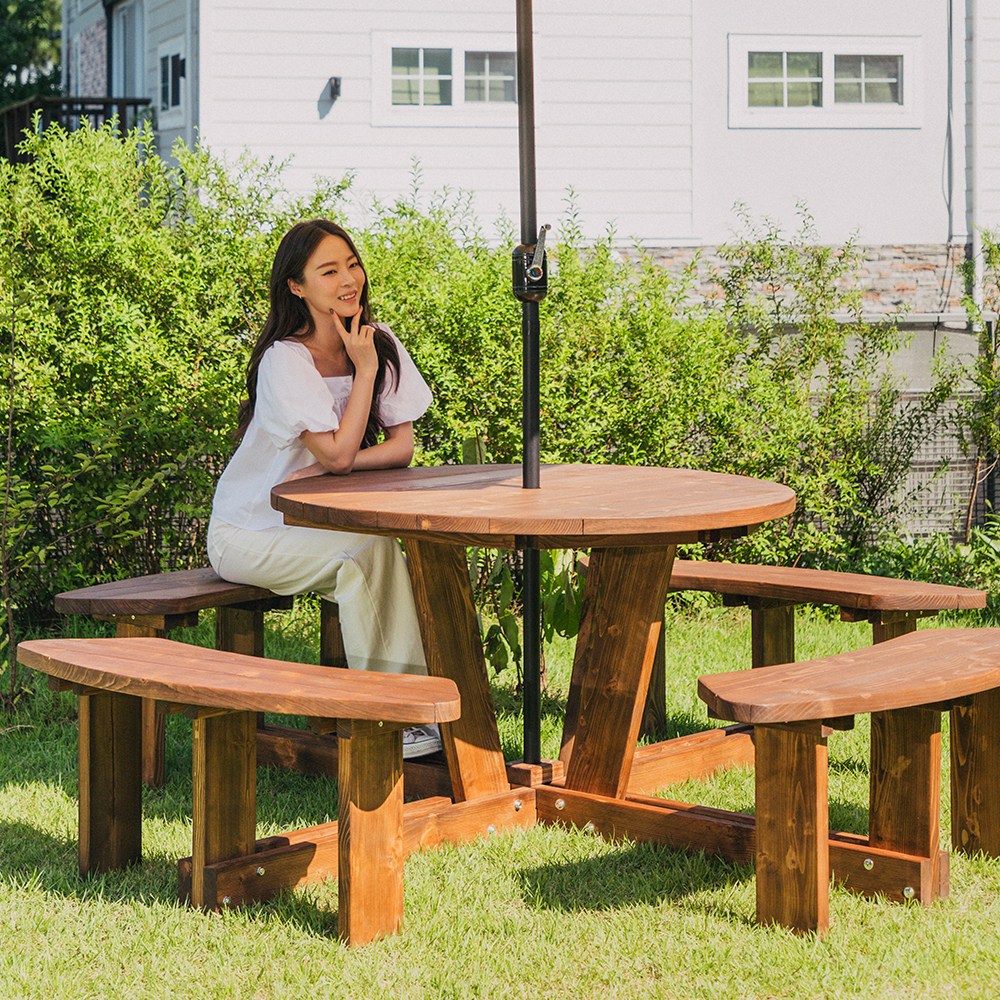 엉클트리 100% 통원목 원형 야외 테이블 세트 (강력 볼트락 체결) 398,890원